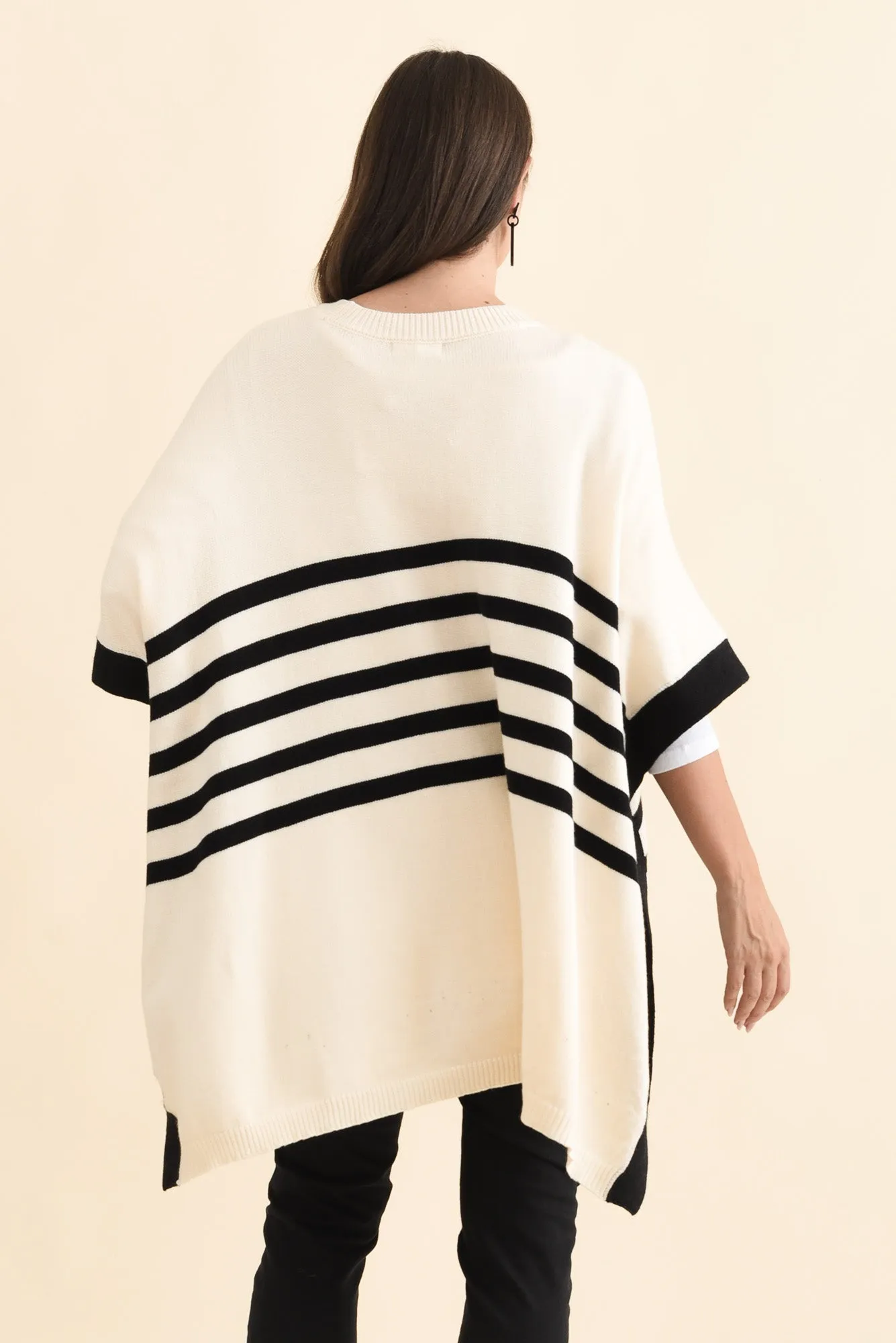 Fidelia White Stripe Knit Poncho sold by Blue Bungalow product image thumbnail 4