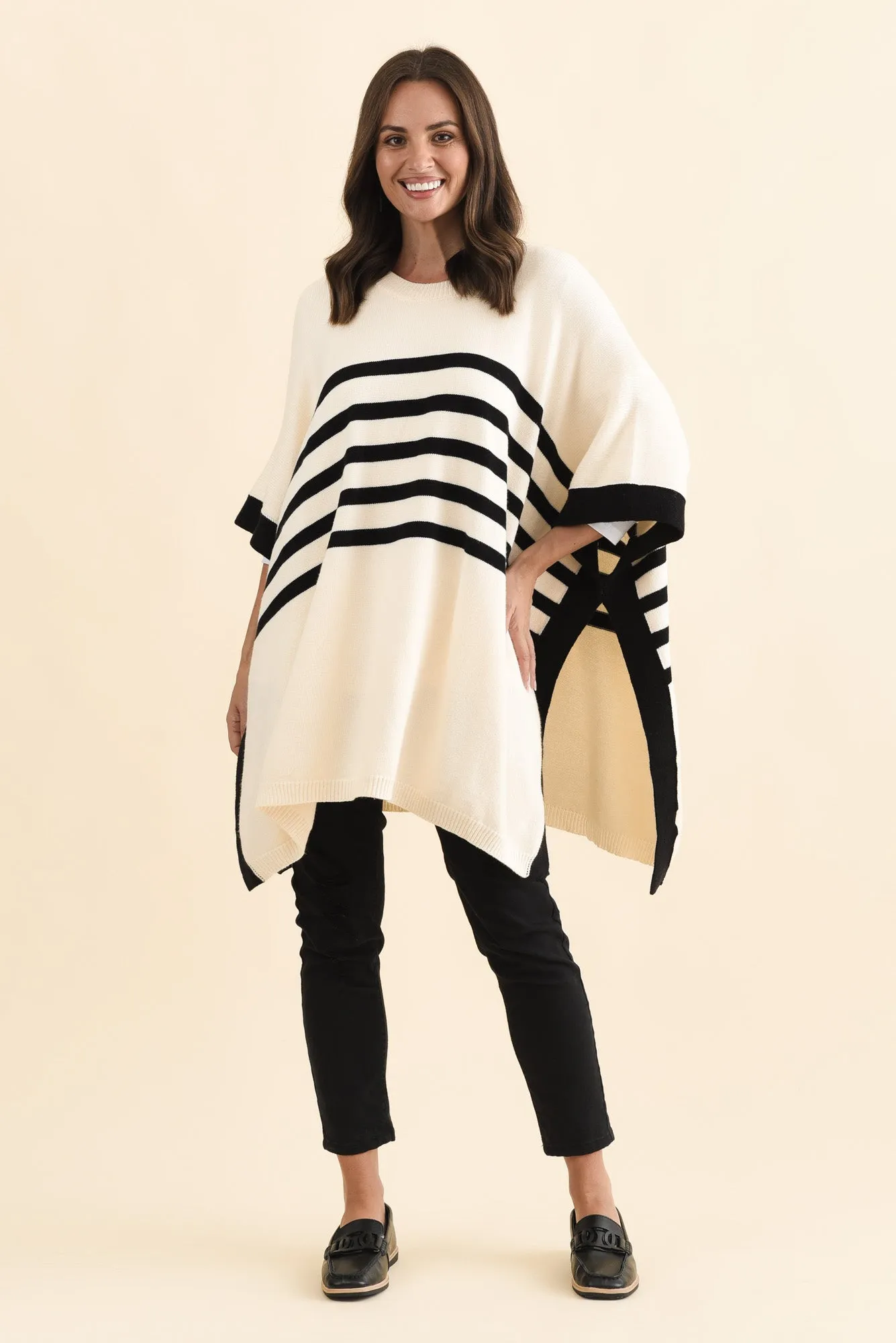 Fidelia White Stripe Knit Poncho sold by Blue Bungalow product image thumbnail 2