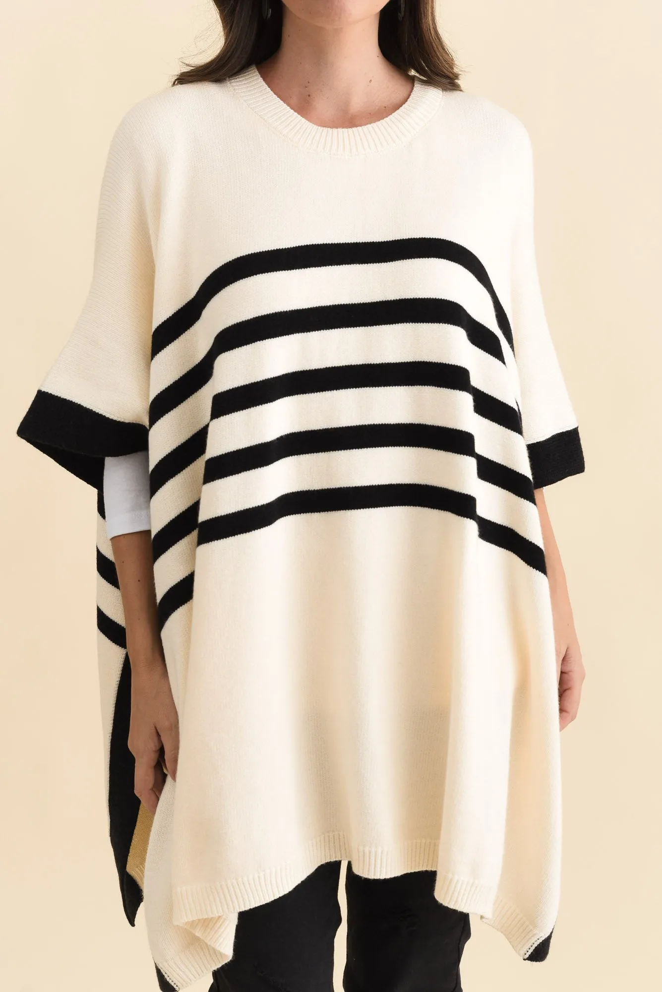 Fidelia White Stripe Knit Poncho sold by Blue Bungalow product image thumbnail 5
