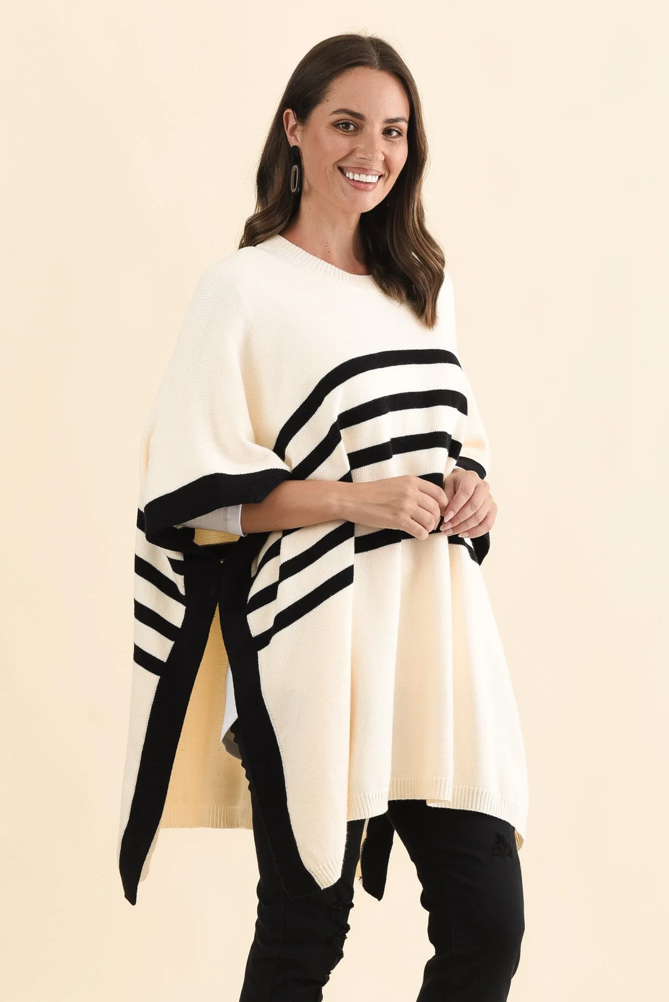 Fidelia White Stripe Knit Poncho sold by Blue Bungalow product image thumbnail 3