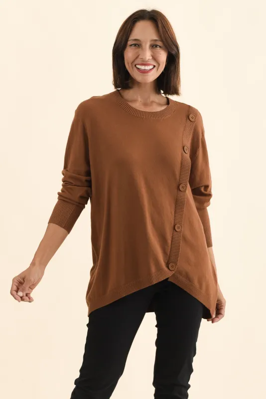 Dianne Chocolate Button Knit Jumper made by Blue Bungalow