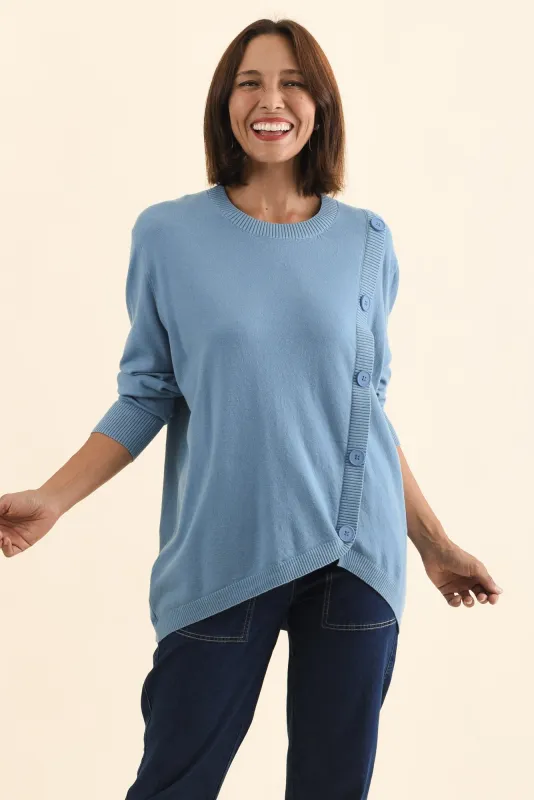 Dianne Blue Button Knit Jumper made by Blue Bungalow