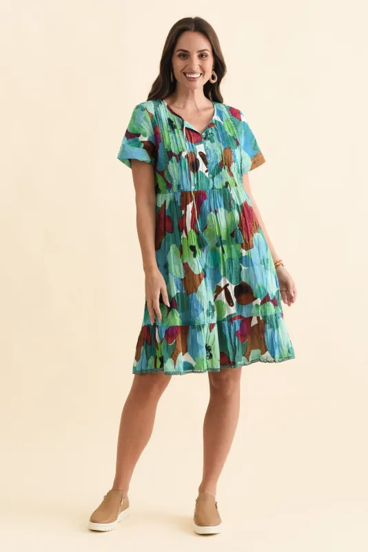 Marisol Teal Flower Crinkle Cotton Dress made by Blue Bungalow