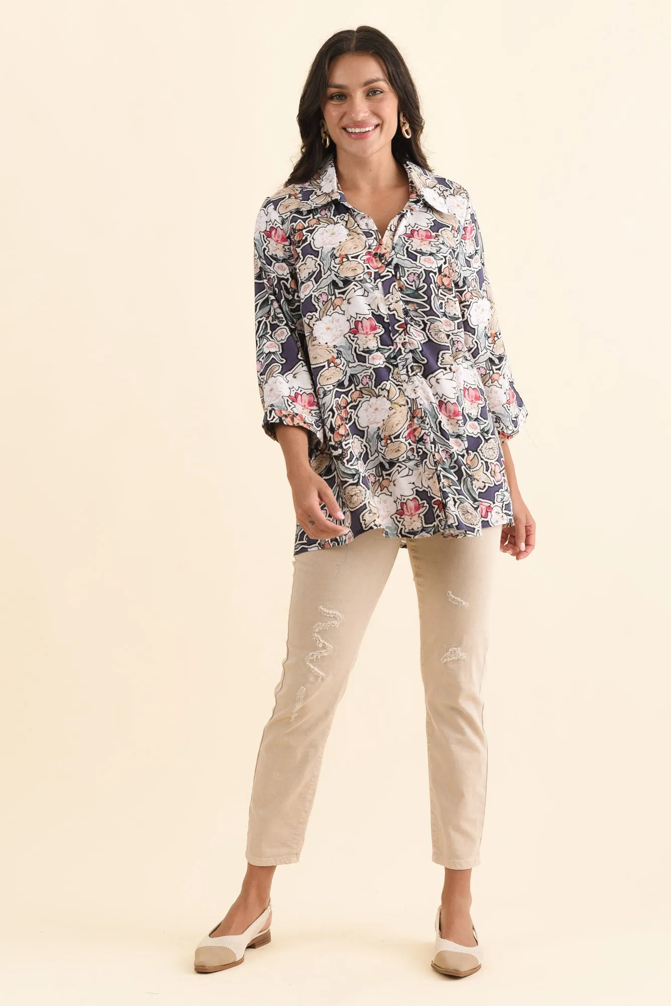 Shanae Navy Garden Collared Shirt sold by Blue Bungalow product image thumbnail 2