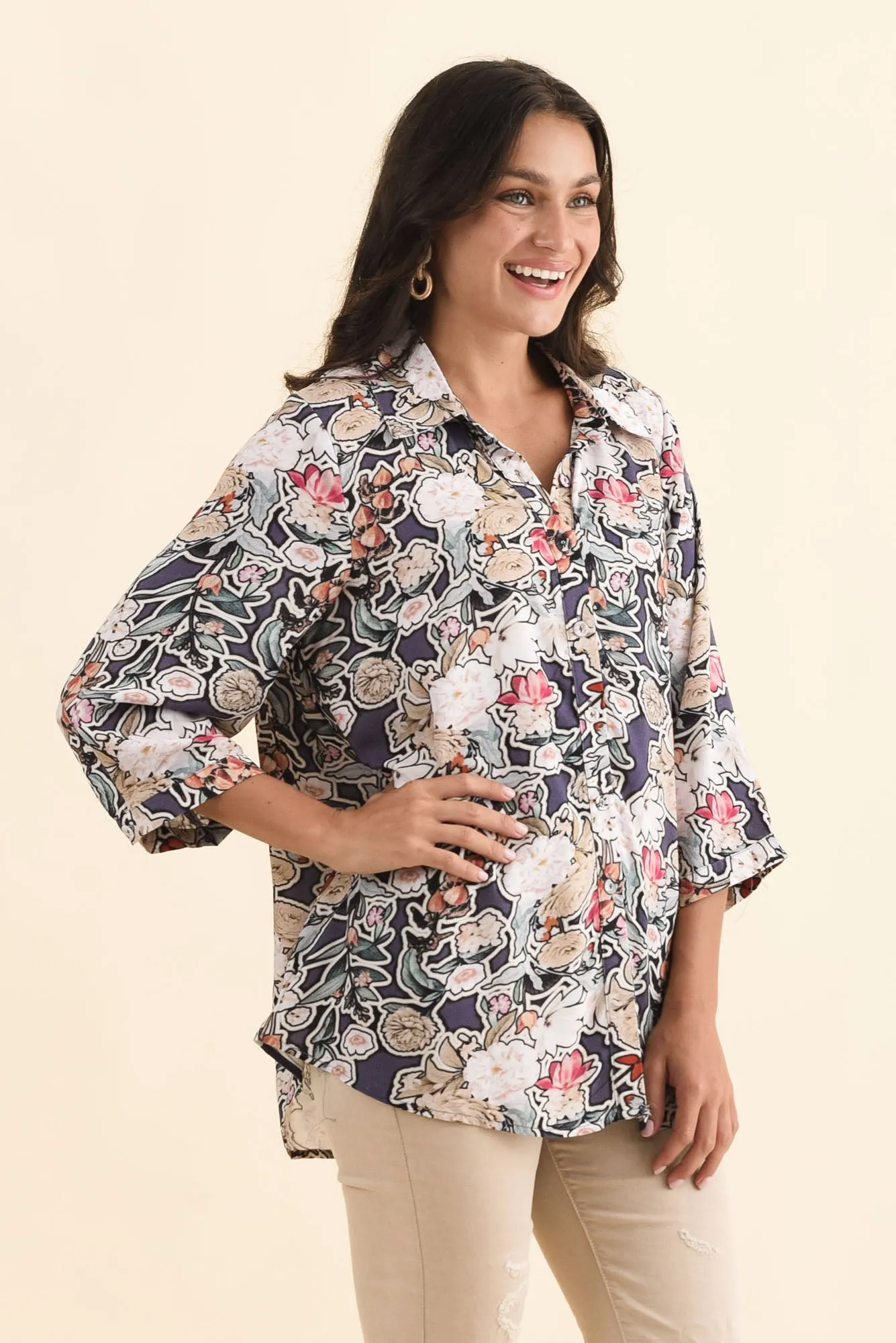 Shanae Navy Garden Collared Shirt sold by Blue Bungalow product image thumbnail 3