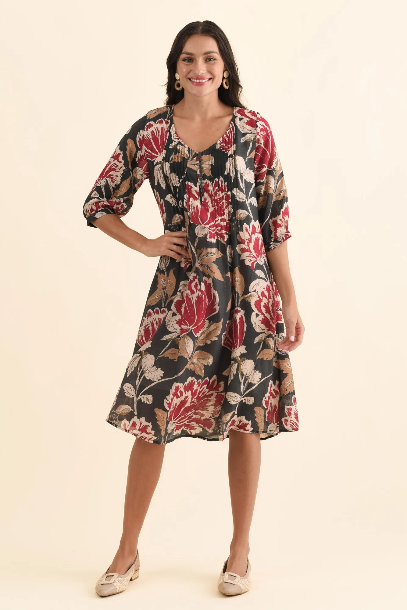 Arcadia Green Floral Button Dress sold by Blue Bungalow