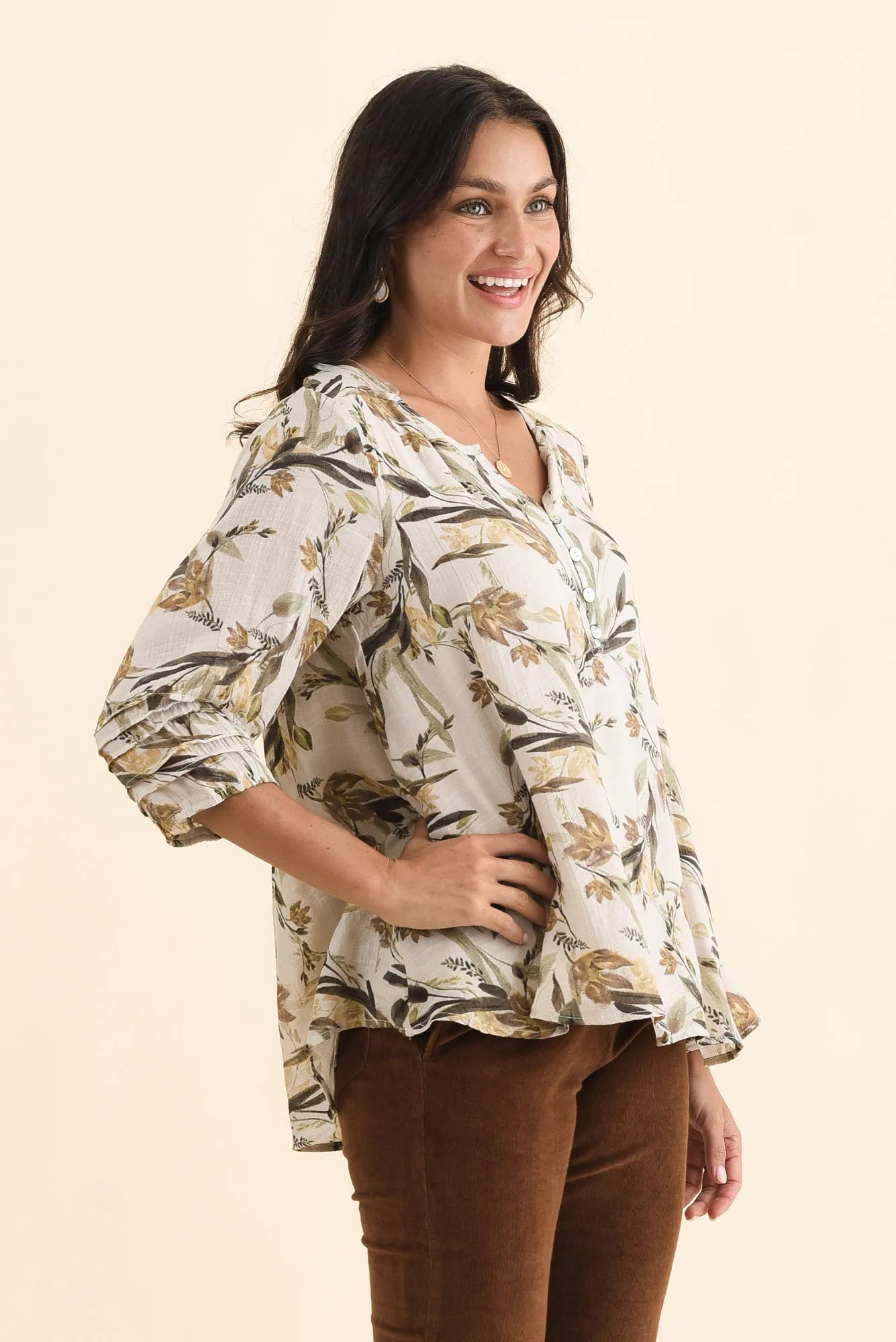 Ramirez Beige Flower Button Top sold by Blue Bungalow product image thumbnail 3