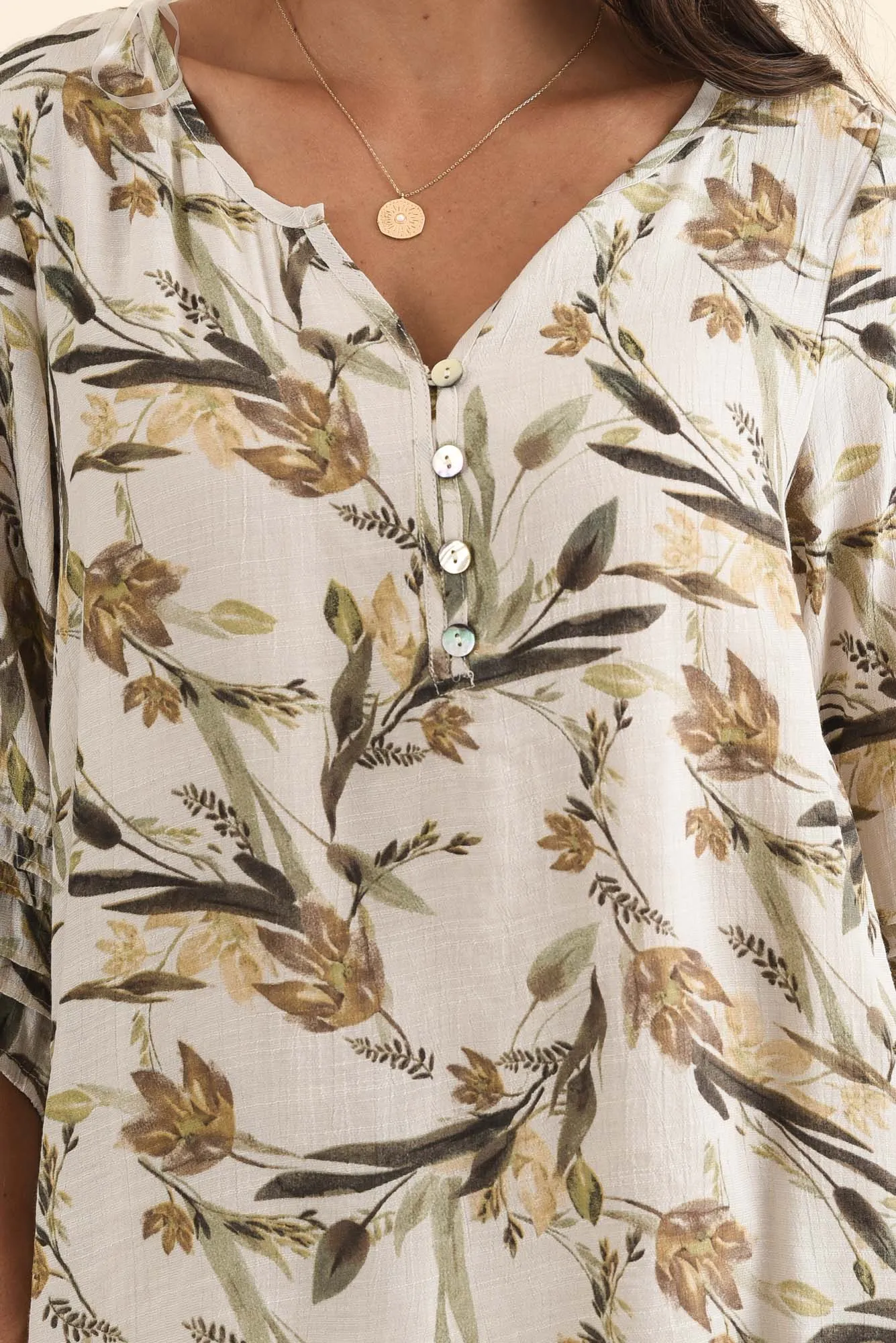 Ramirez Beige Flower Button Top sold by Blue Bungalow product image thumbnail 5