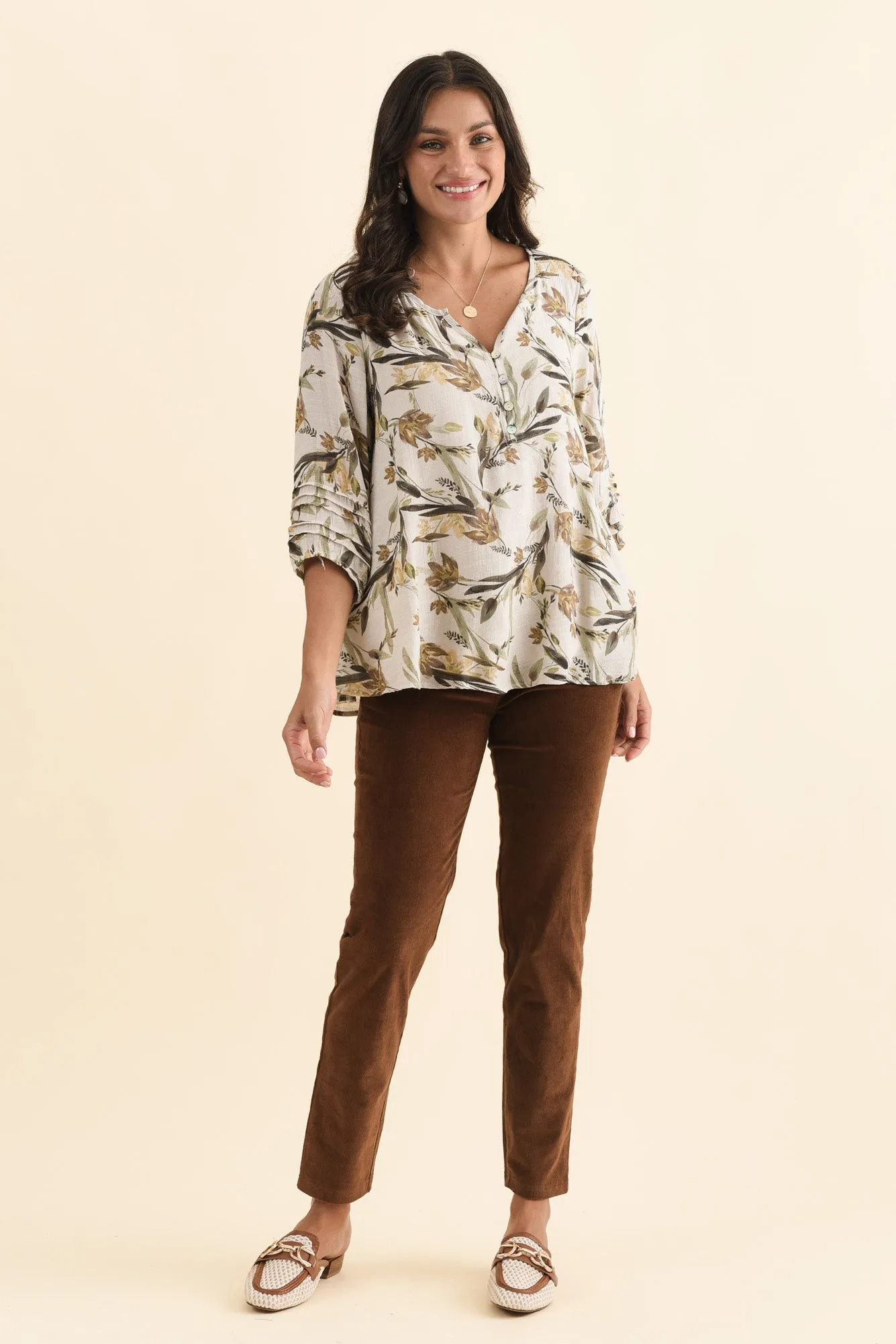 Ramirez Beige Flower Button Top sold by Blue Bungalow product image thumbnail 2