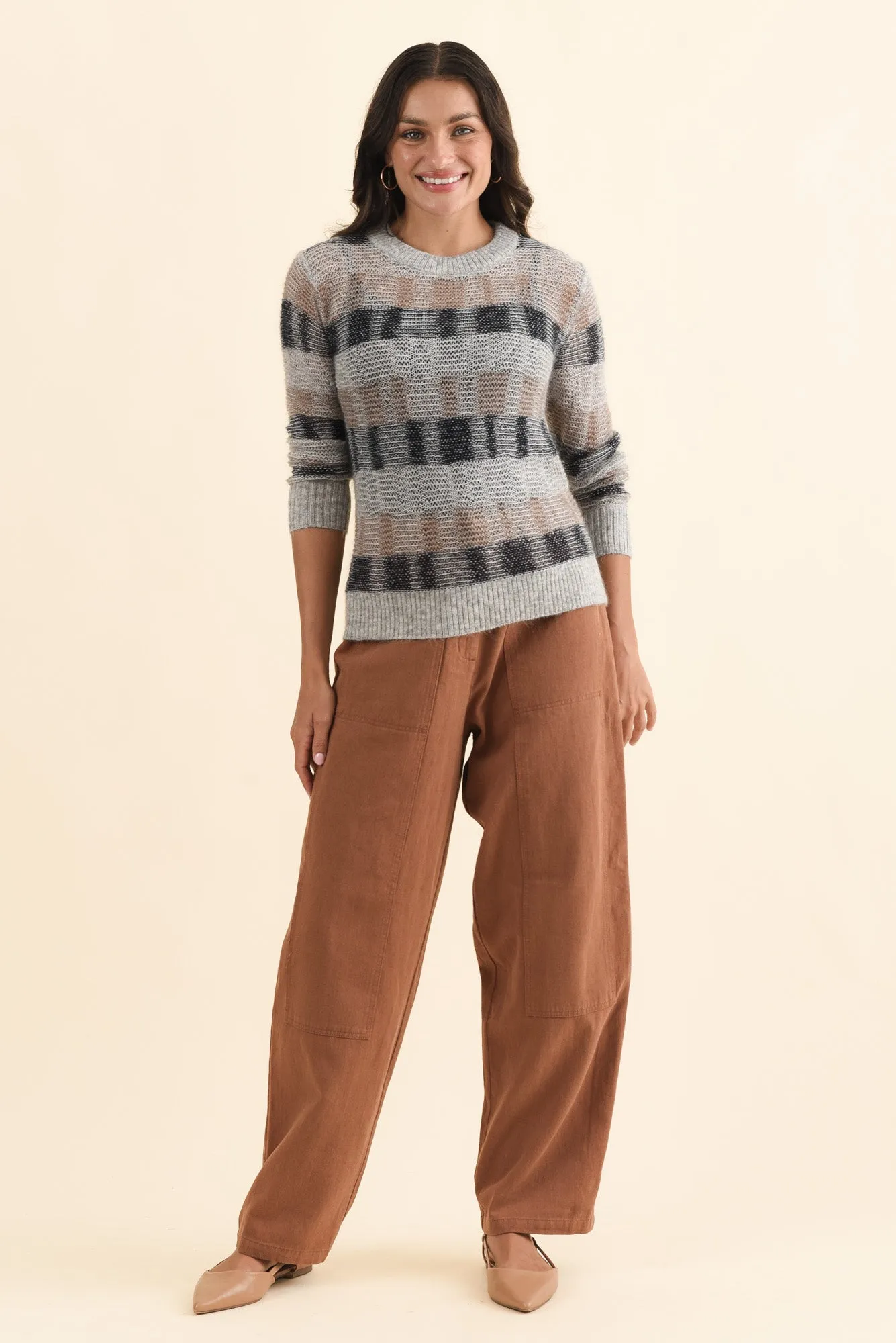 Ciara Grey Stripe Mohair Wool Knit Jumper sold by Blue Bungalow product image thumbnail 2