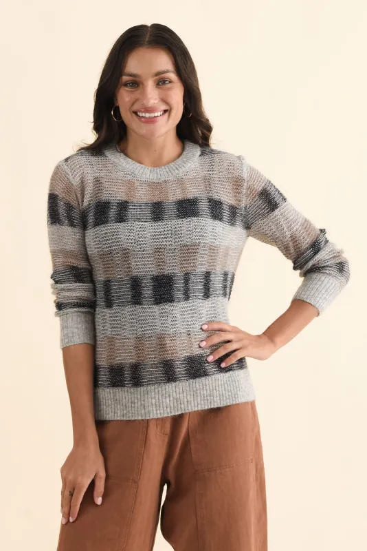 Ciara Grey Stripe Mohair Wool Knit Jumper made by POL