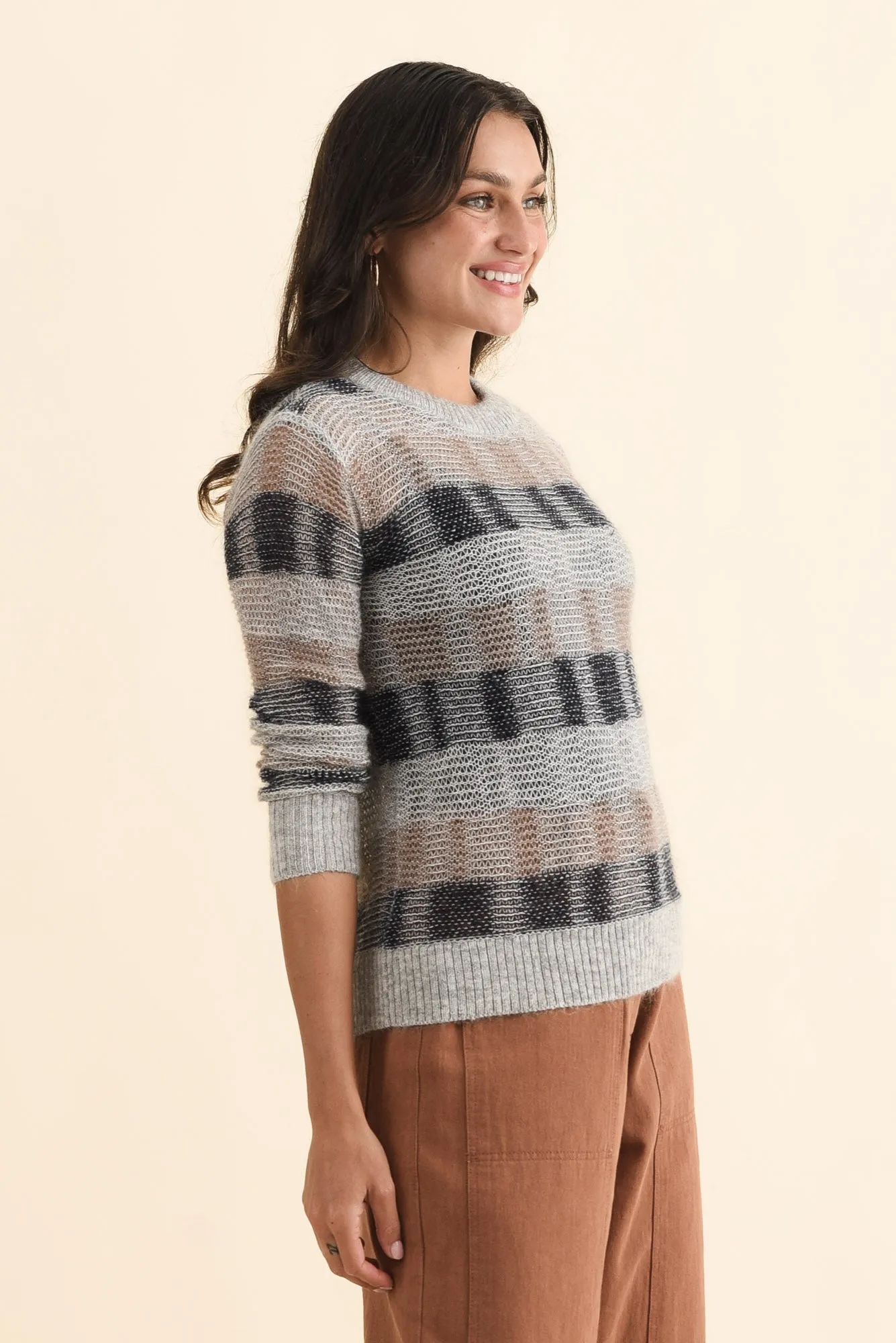 Ciara Grey Stripe Mohair Wool Knit Jumper sold by Blue Bungalow product image thumbnail 3