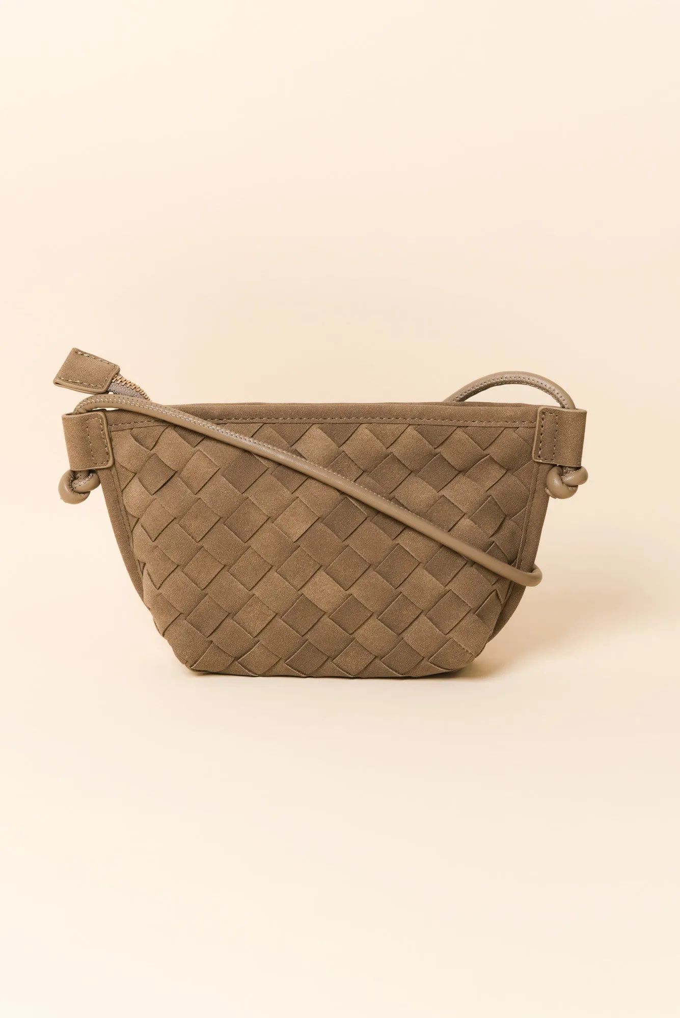 Perez Taupe Suede Crossbody Bag sold by Blue Bungalow