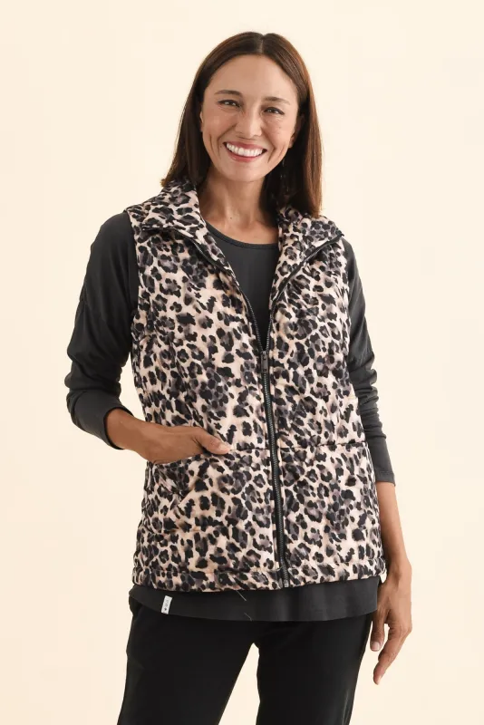 Johnny Brown Leopard Puffer Vest made by Blue Bungalow