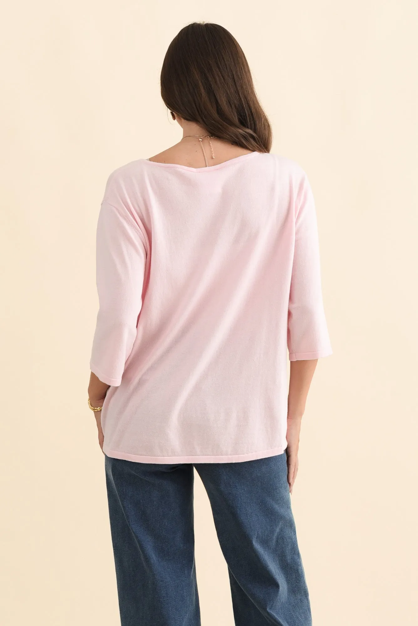 Liberty Pink Cotton Knit 3/4 Sleeve Top sold by Blue Bungalow product image thumbnail 4