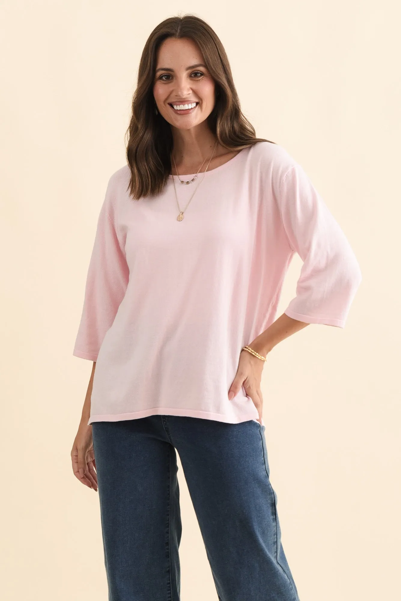Liberty Pink Cotton Knit 3/4 Sleeve Top sold by Blue Bungalow