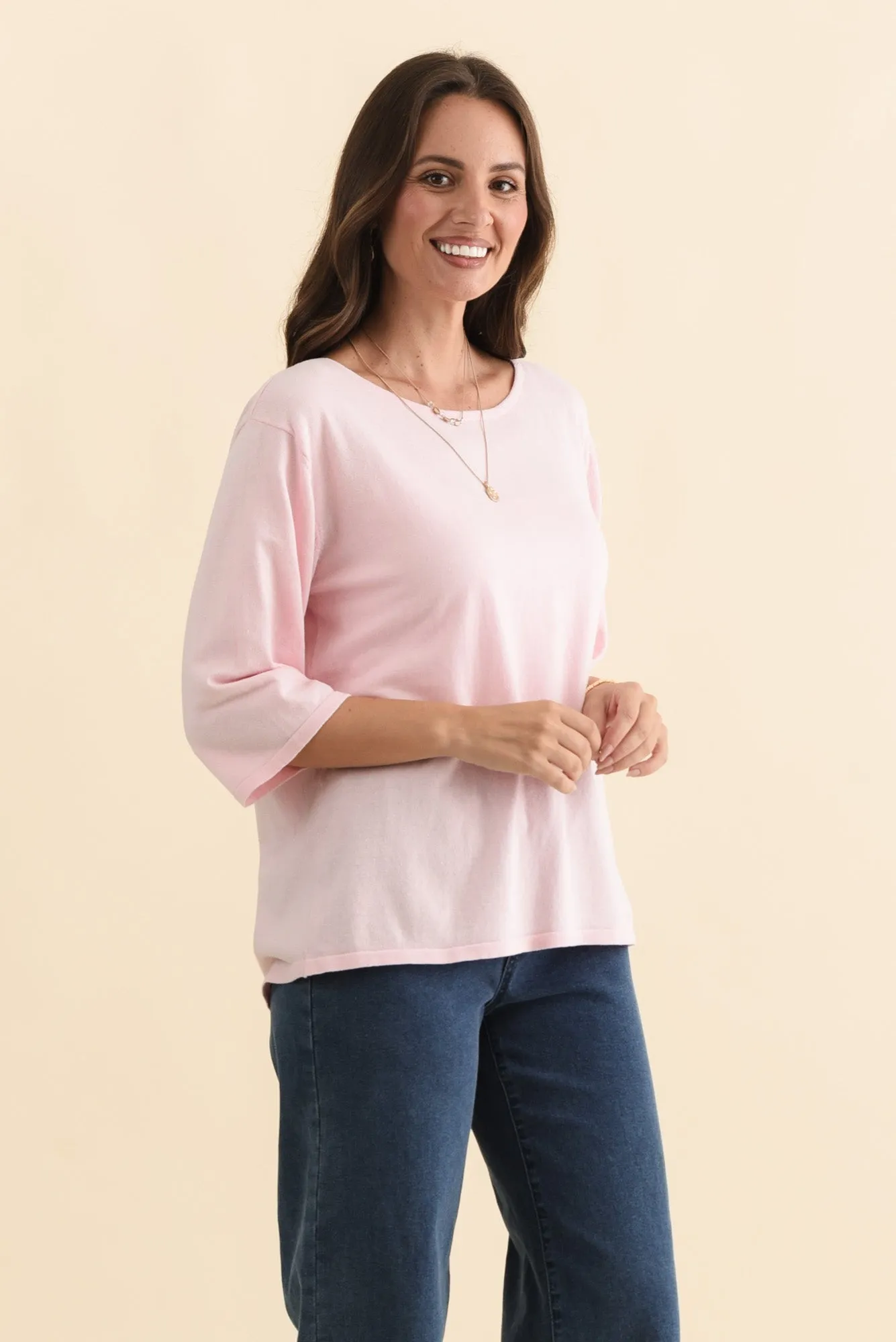 Liberty Pink Cotton Knit 3/4 Sleeve Top sold by Blue Bungalow product image thumbnail 3