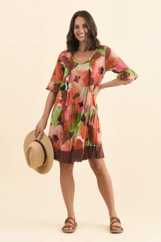 Cayman Pink Floral Cotton Tunic Dress made by Blue Bungalow