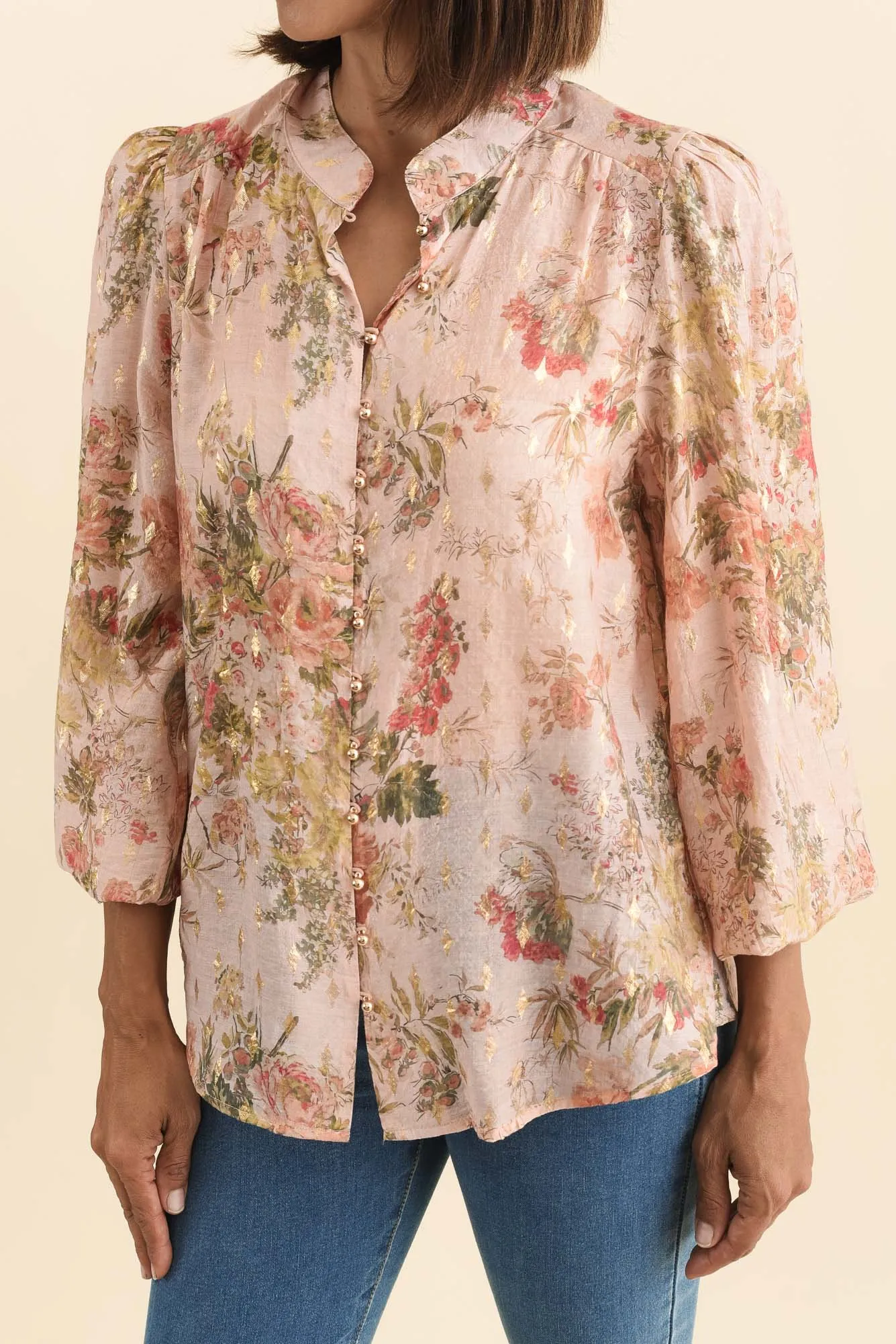 Alvarez Pink Garden Button Blouse sold by Blue Bungalow product image thumbnail 5