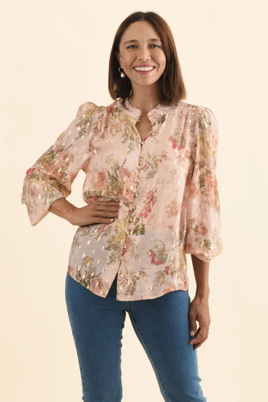 Alvarez Pink Garden Button Blouse made by Blue Bungalow