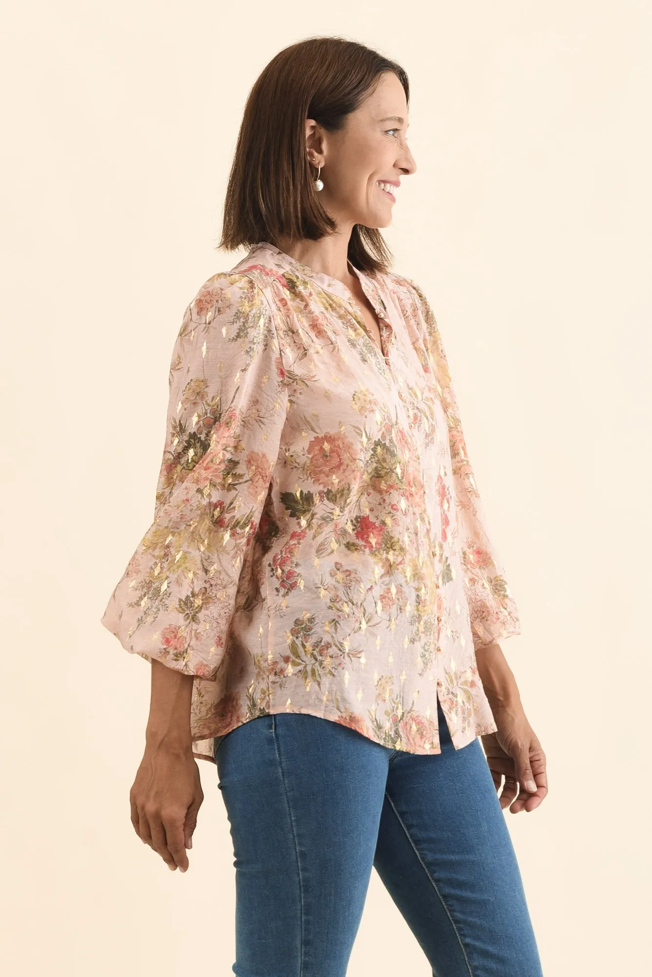 Alvarez Pink Garden Button Blouse sold by Blue Bungalow product image thumbnail 3