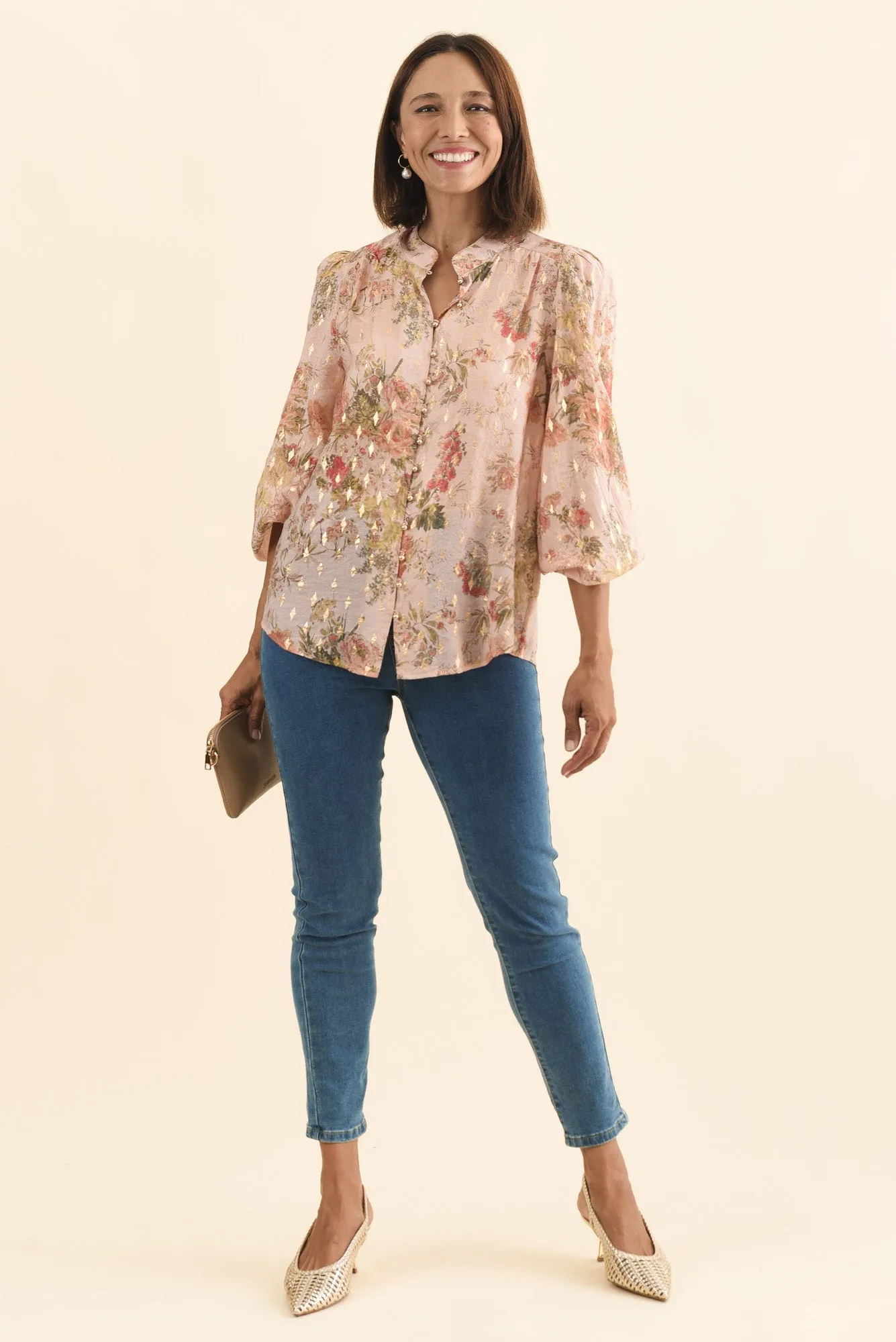Alvarez Pink Garden Button Blouse sold by Blue Bungalow product image thumbnail 2
