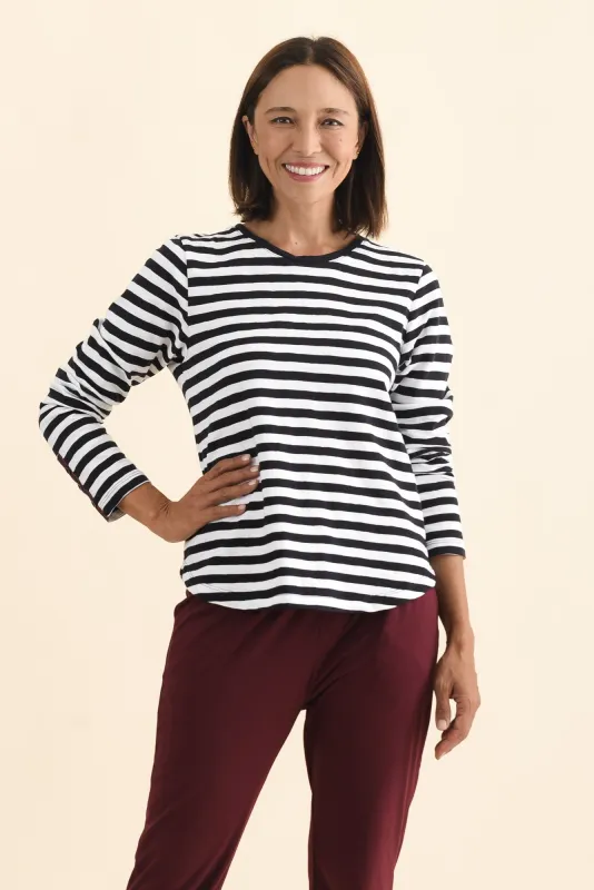 Riviera Navy Stripe Cotton Long Sleeve Tee made by Elm Lifestyle