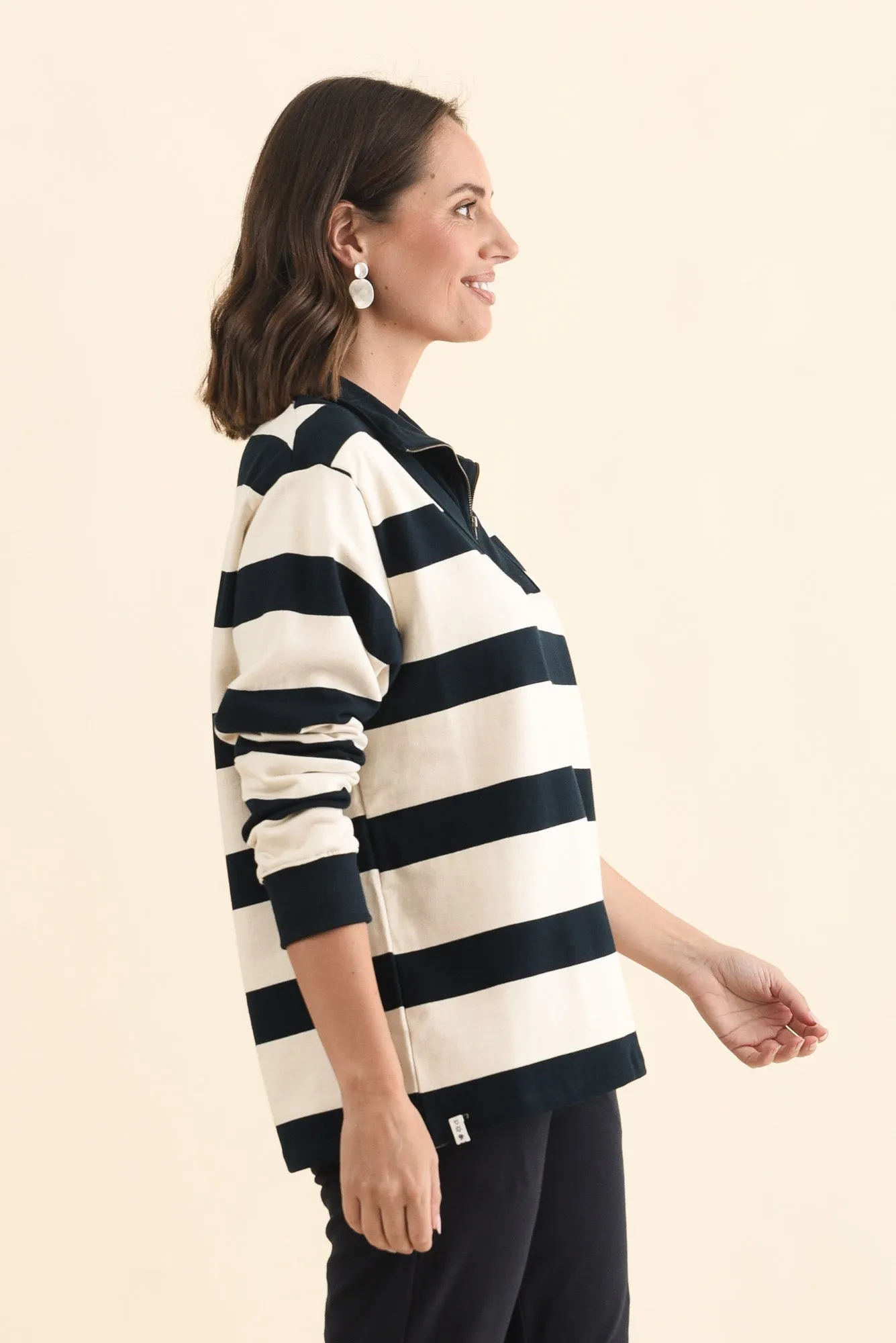 Jade Navy Stripe Cotton Half Zip Sweatshirt sold by Blue Bungalow product image thumbnail 3