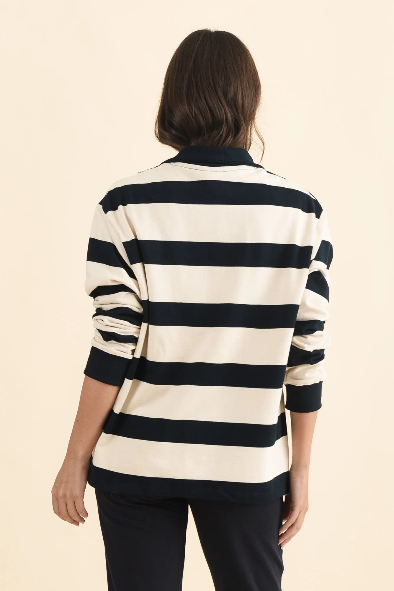 Jade Navy Stripe Cotton Half Zip Sweatshirt sold by Blue Bungalow product image thumbnail 4