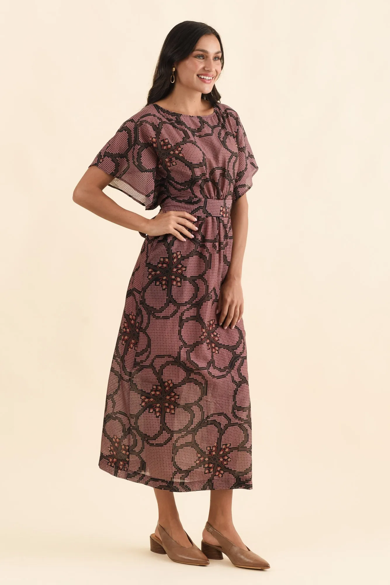 Isa Pink Floral Cotton Silk Dress sold by Blue Bungalow product image thumbnail 3