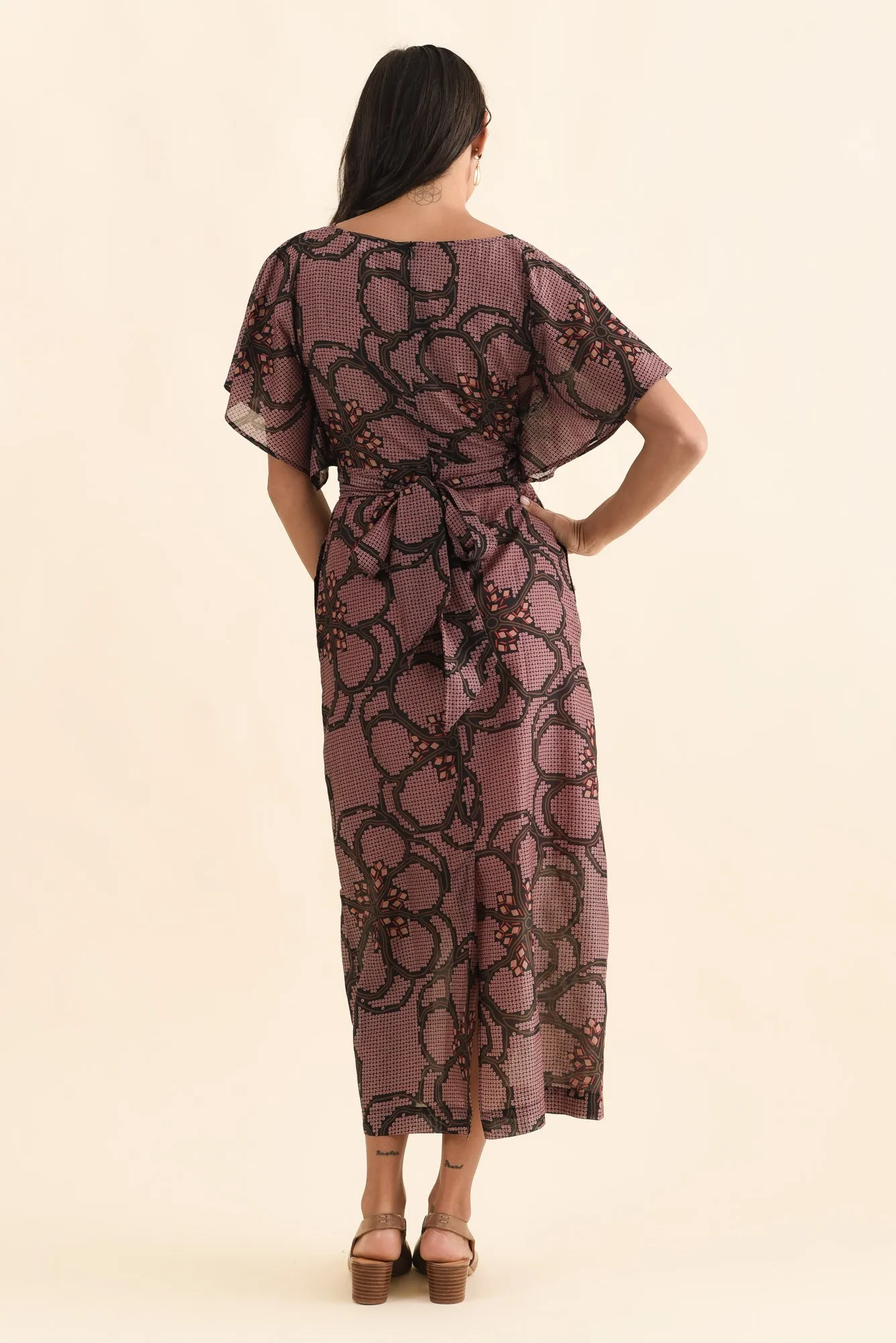 Isa Pink Floral Cotton Silk Dress sold by Blue Bungalow product image thumbnail 4
