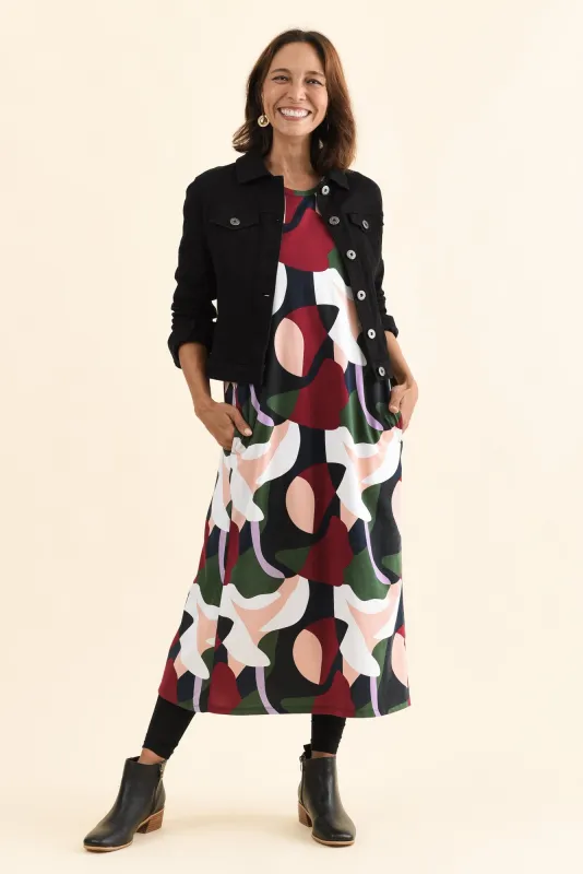 Ronja Red Abstract Cotton Pocket Dress made by Elm Lifestyle