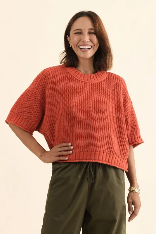 Luela Orange Half Sleeve Knit Jumper made by Elm Lifestyle