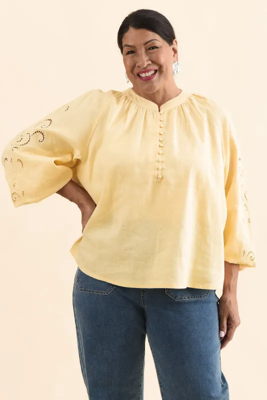 Carlson Yellow Embroidered Blouse made by Foxwood Clothing