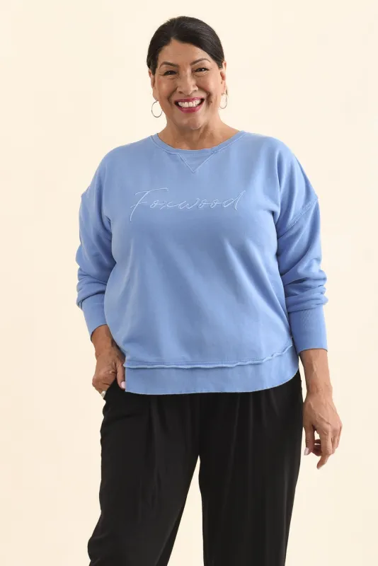 Signature Blue Cotton Crewneck Sweatshirt made by Foxwood Clothing
