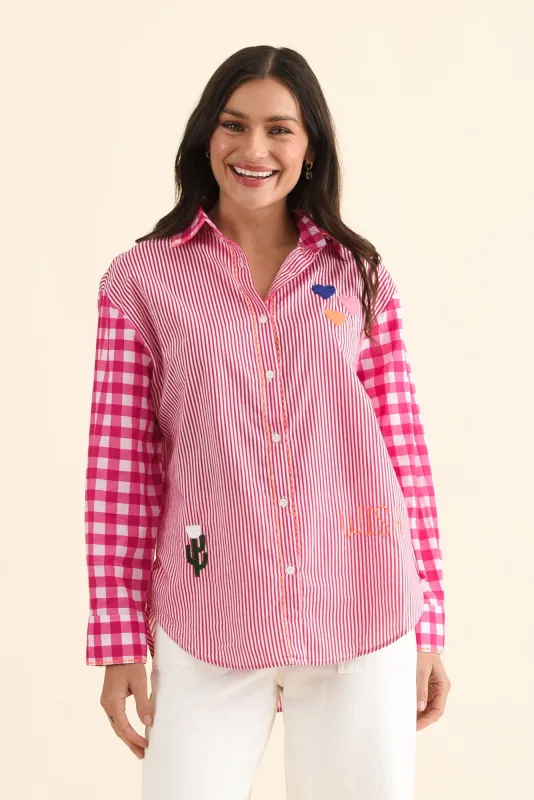 Woods Pink Western Cotton Embroidered Shirt made by Blue Bungalow