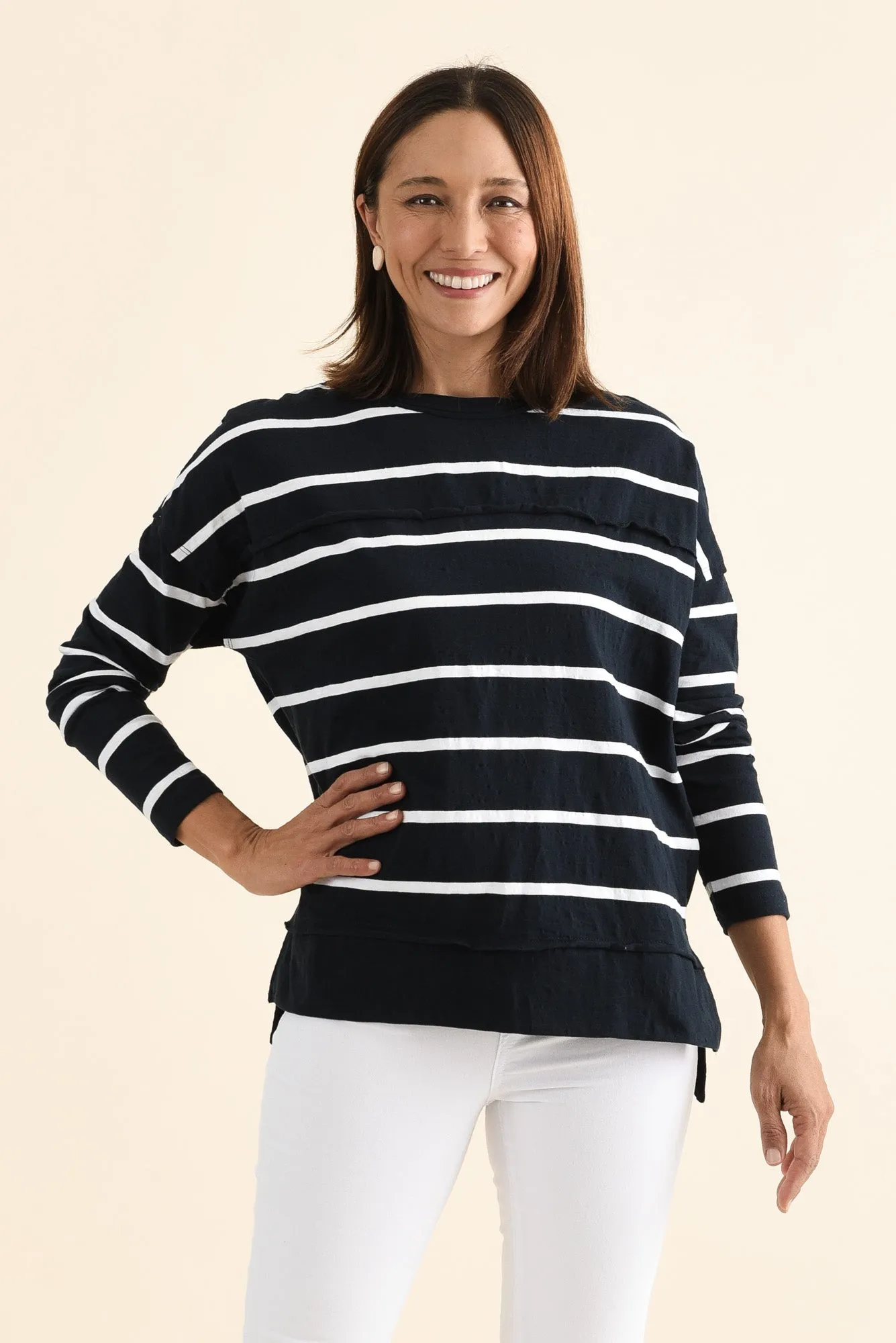 Jayne Navy Stripe Cotton Throw On Top sold by Blue Bungalow