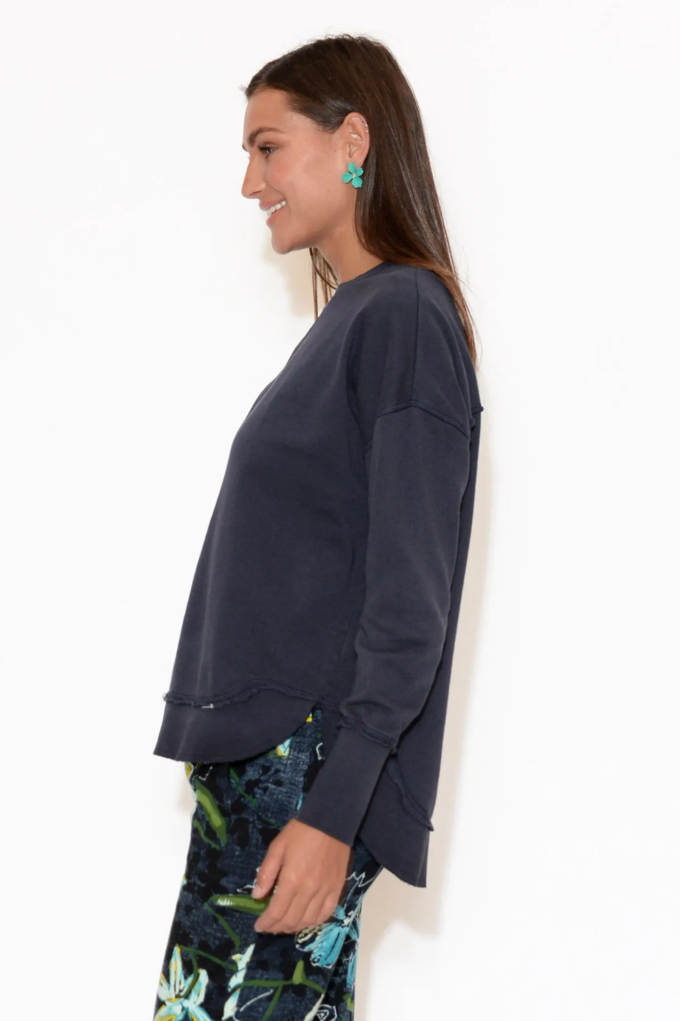 Delilah Navy Cotton Crewneck Sweatshirt sold by Blue Bungalow product image thumbnail 3