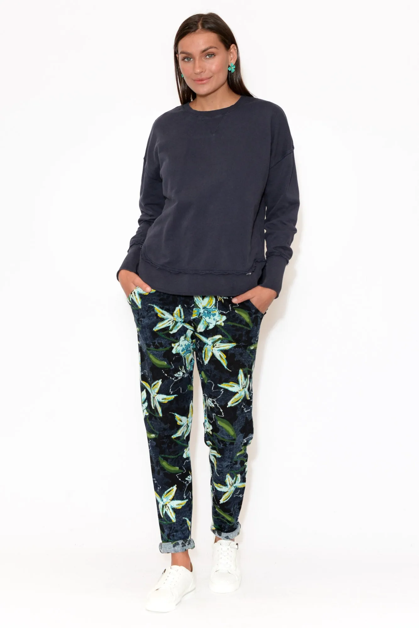 Delilah Navy Cotton Crewneck Sweatshirt sold by Blue Bungalow product image thumbnail 2