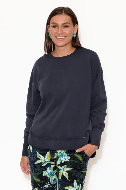 Delilah Navy Cotton Crewneck Sweatshirt made by Foxwood Clothing