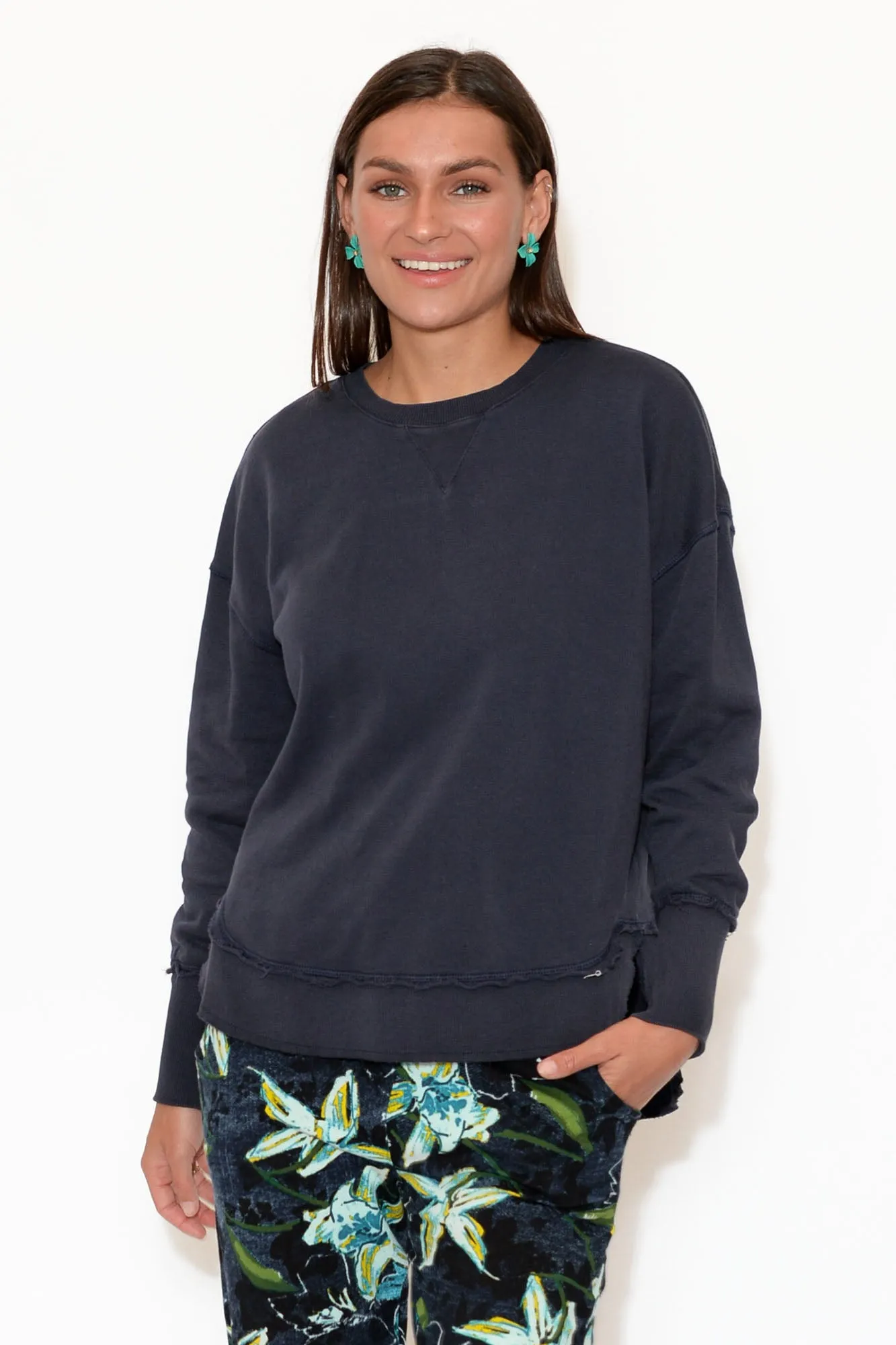 Delilah Navy Cotton Crewneck Sweatshirt sold by Blue Bungalow