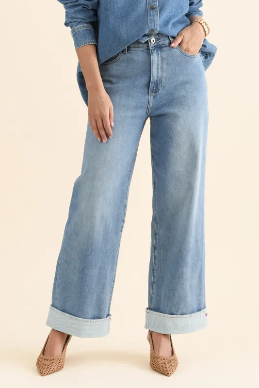 Deb Mid Blue Denim Wide Leg Jeans made by Elm Lifestyle