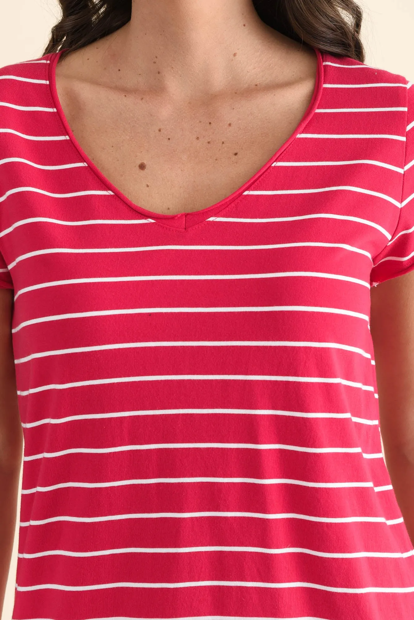 Maggie Fuchsia Stripe Cotton Vee Tee sold by Blue Bungalow product image thumbnail 5