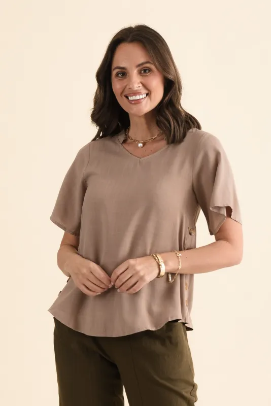 Hina Mocha Frill Collar Top made by Willow Tree