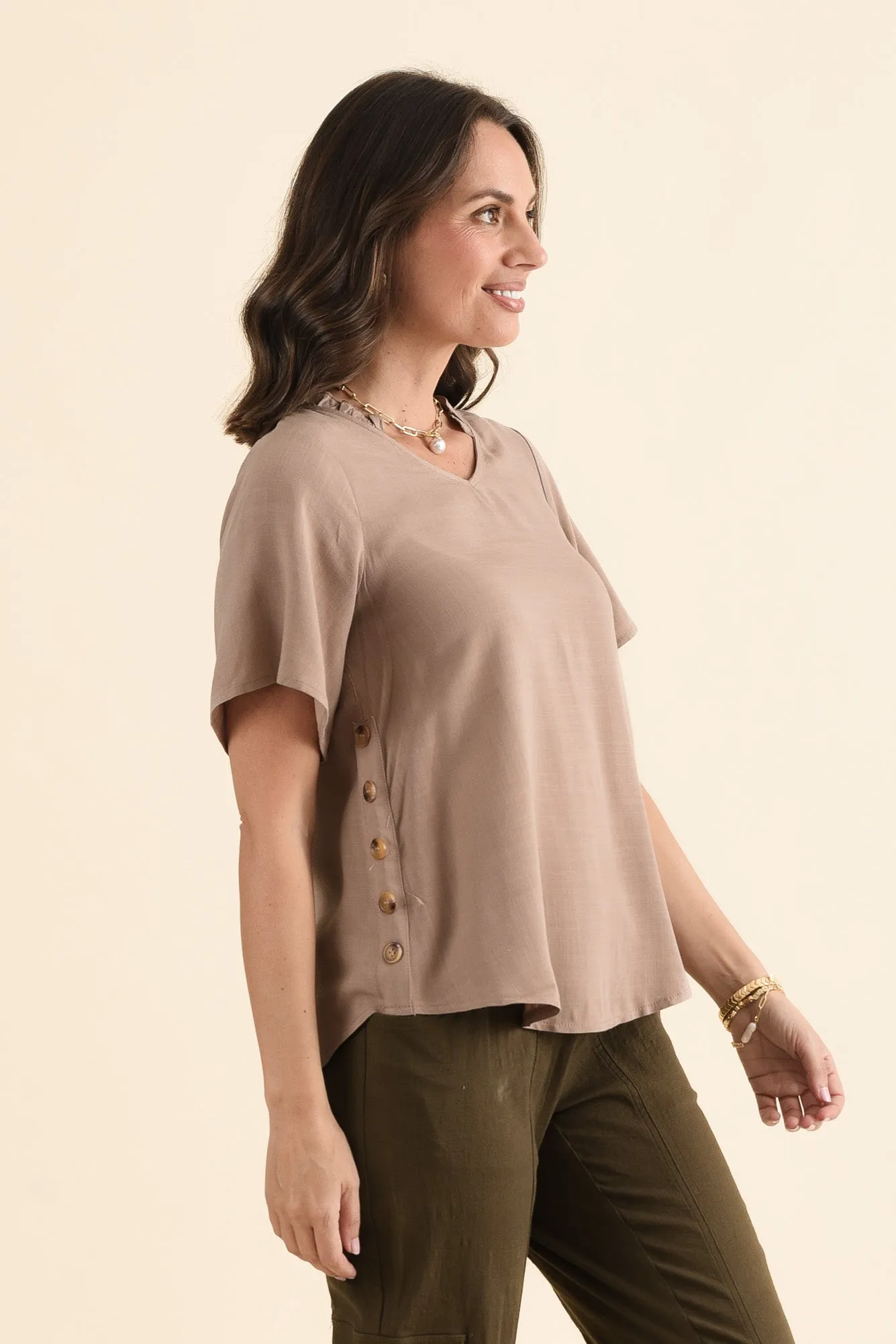 Hina Mocha Frill Collar Top sold by Blue Bungalow product image thumbnail 3