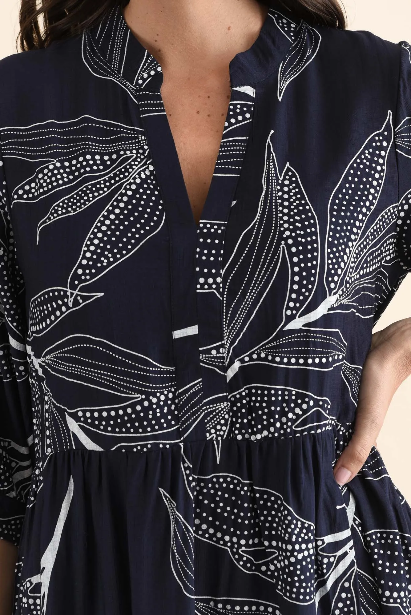 Lillian Navy Leaf Tier Dress sold by Blue Bungalow product image thumbnail 5