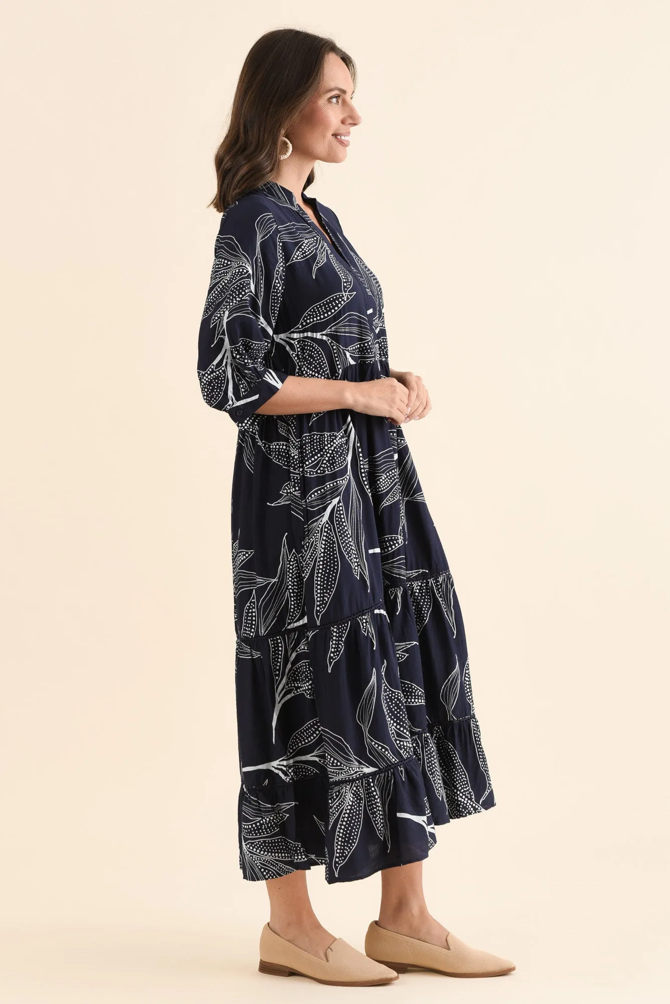 Lillian Navy Leaf Tier Dress sold by Blue Bungalow product image thumbnail 3