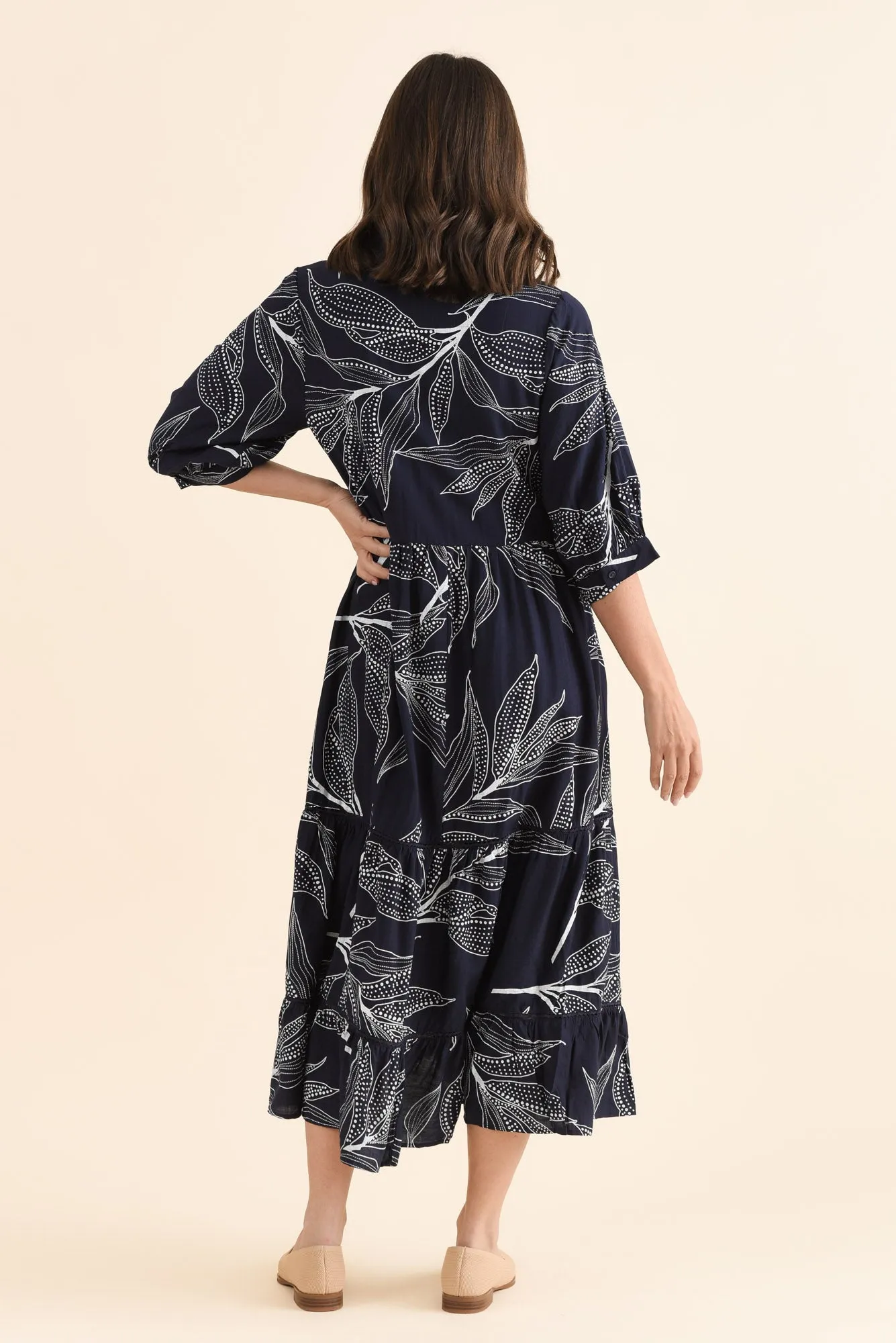 Lillian Navy Leaf Tier Dress sold by Blue Bungalow product image thumbnail 4