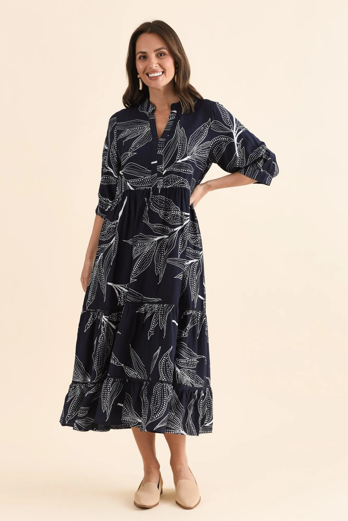 Lillian Navy Leaf Tier Dress sold by Blue Bungalow product image thumbnail 2