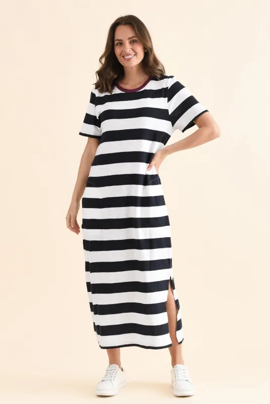 Tallow Navy Stripe Pocket Dress made by Foxwood Clothing
